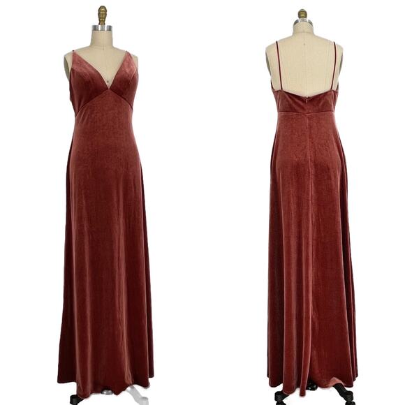 Jenny Yoo Melanie Maxi Slip Dress English Rose Stretch Velvet Womens size 6 - Picture 7 of 16